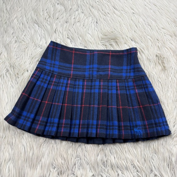 Vintage Y2K Abercrombie Kids Girl's 10 Blue Plaid Pleated Mini Skirt Preppy - Picture 1 of 5